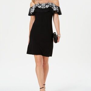 MSK Black and White Embroidered Dress